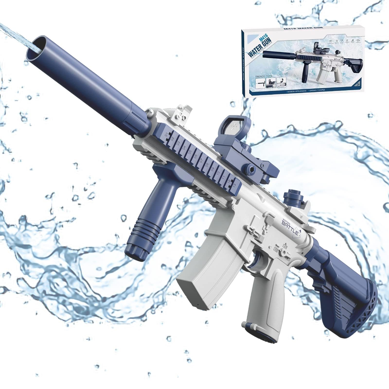 AYEBIA M416 Electric Water Gun - High-Capacity Automatic Water Blaster with 32ft Range | Summer Outdoor Fun for Kids and Adults at Beach and Pool Parties (BLUE)
