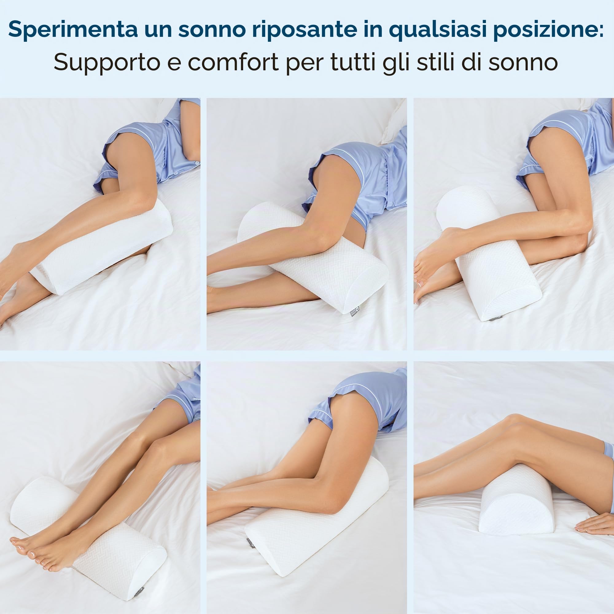 5 STARS UNITED Cuscino Ginocchia – Semi Rotolo in Schiuma Memory Premium, Supporto Caviglia e Gambe, Sollievo Dolori Schiena e Collo | Cuscino Per Gambe E Ginocchia, Sostegno Per Caviglie, Schiena E Collo, Forma Ergonomica Per Letto E Divano