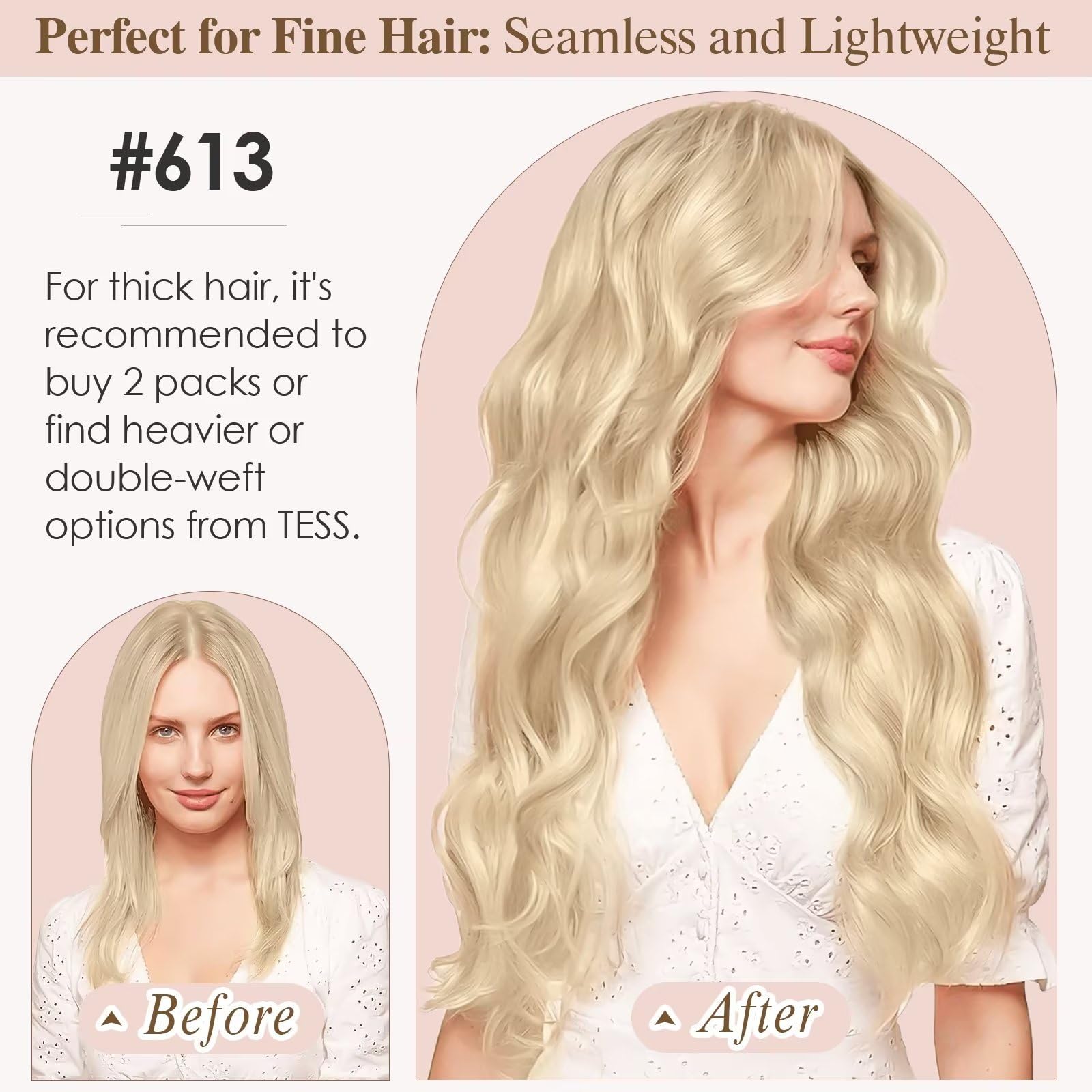TESS Clip in Extensions Echthaar, 8pcs Clip in Haarverlängerung Remy Echt Haare Natürliche 18 Clips 8 Tressen Clip in Extensions Human Hair 75g 55 cm Lichtblond