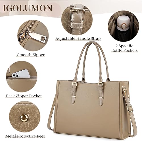 Miniatura 3 de Bolsa para laptop para mujer de 15.6 pulgadas, impermeable, para laptop, bolsa de trabajo de cuero para oficina, viaje, bolsa de hombro, color