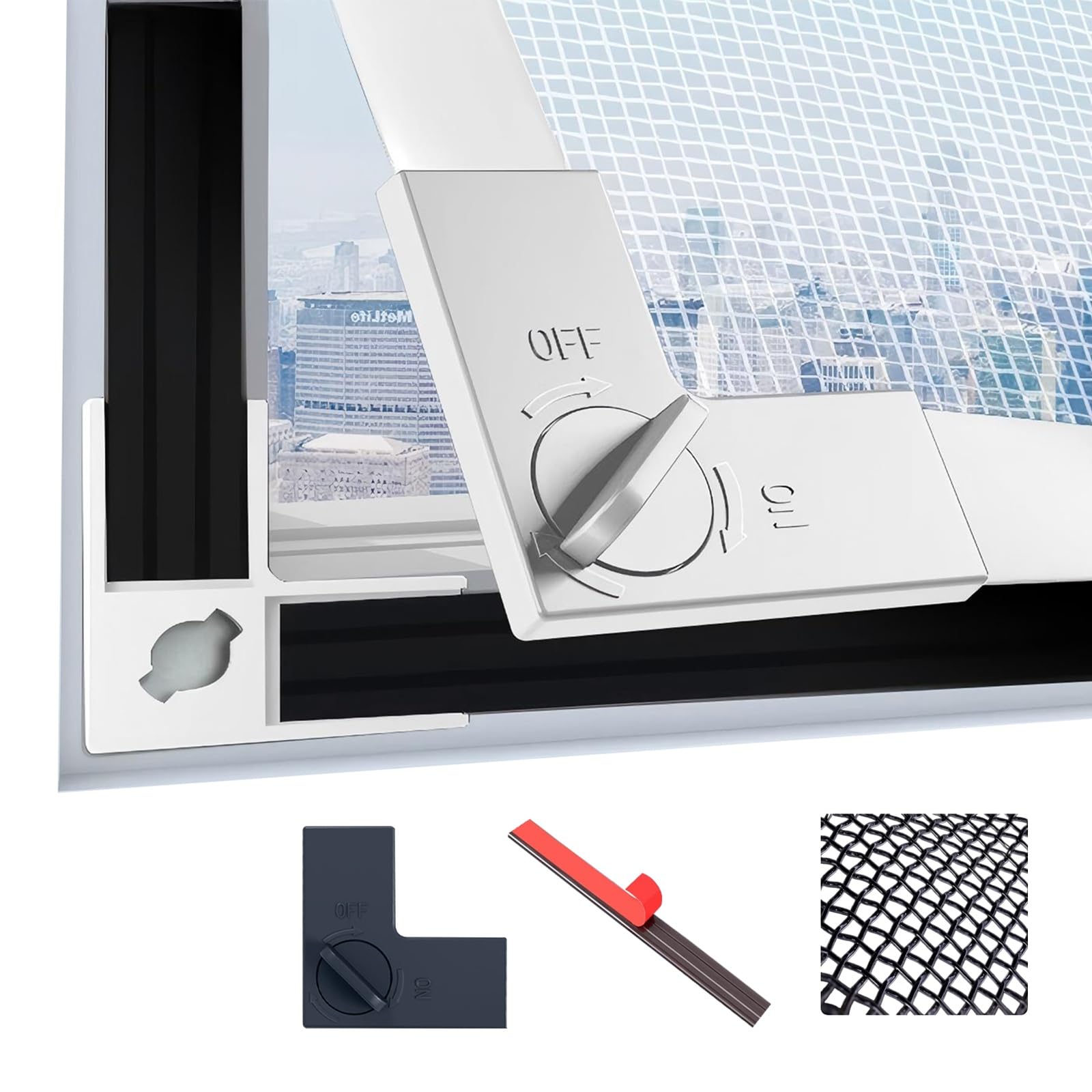 LAIJIANG 80x100cm Adjustable Window Screen - DIY Fly Screen Mesh Trimmable for Frames Up to 75×95cm, Full Frame Wide Magnetic Strip with 4 Locking Clips