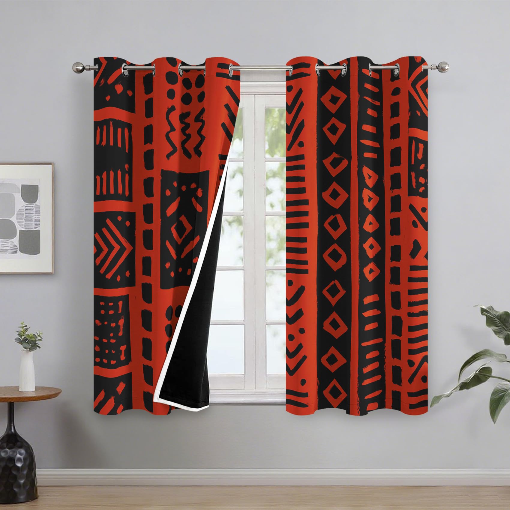 Generisch Ethnisch Vorhänge Wohnzimmer, Vorhang Blickdicht Stamm Symbol Afrika Gardinen mit Ösen Schlafzimmer, Thermo Verdunklungsvorhänge 2er Set H160 x B140 cm pw&66