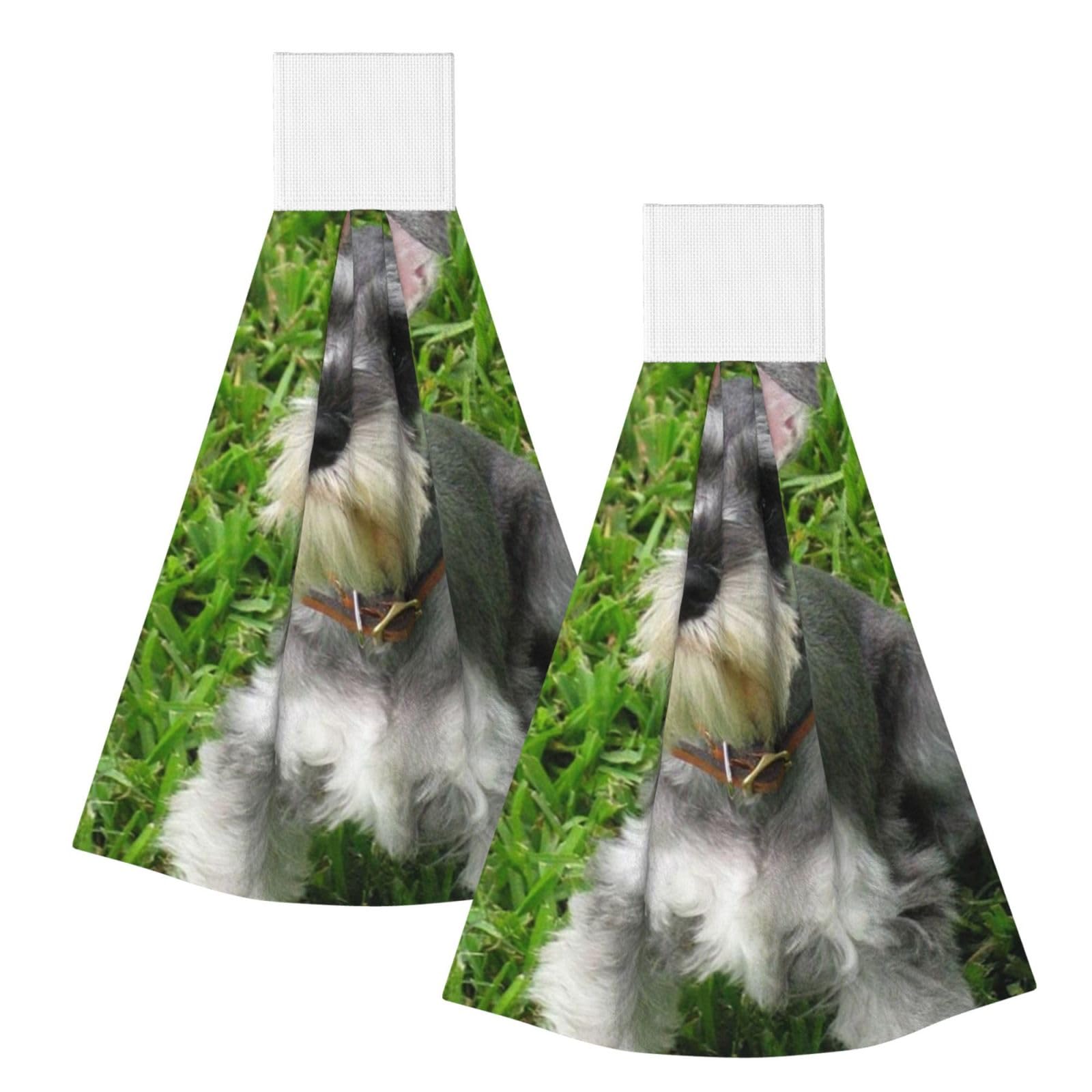 DOPKLNA Miniature Schnauzer, 2 Pcs Hanging Coral Fiber Hand Towels for Bathroom, Absorbent Kitchen Towels