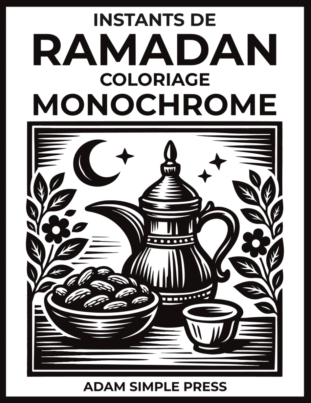 Instants de Ramadan: Livre de coloriage monochrome pour adultes