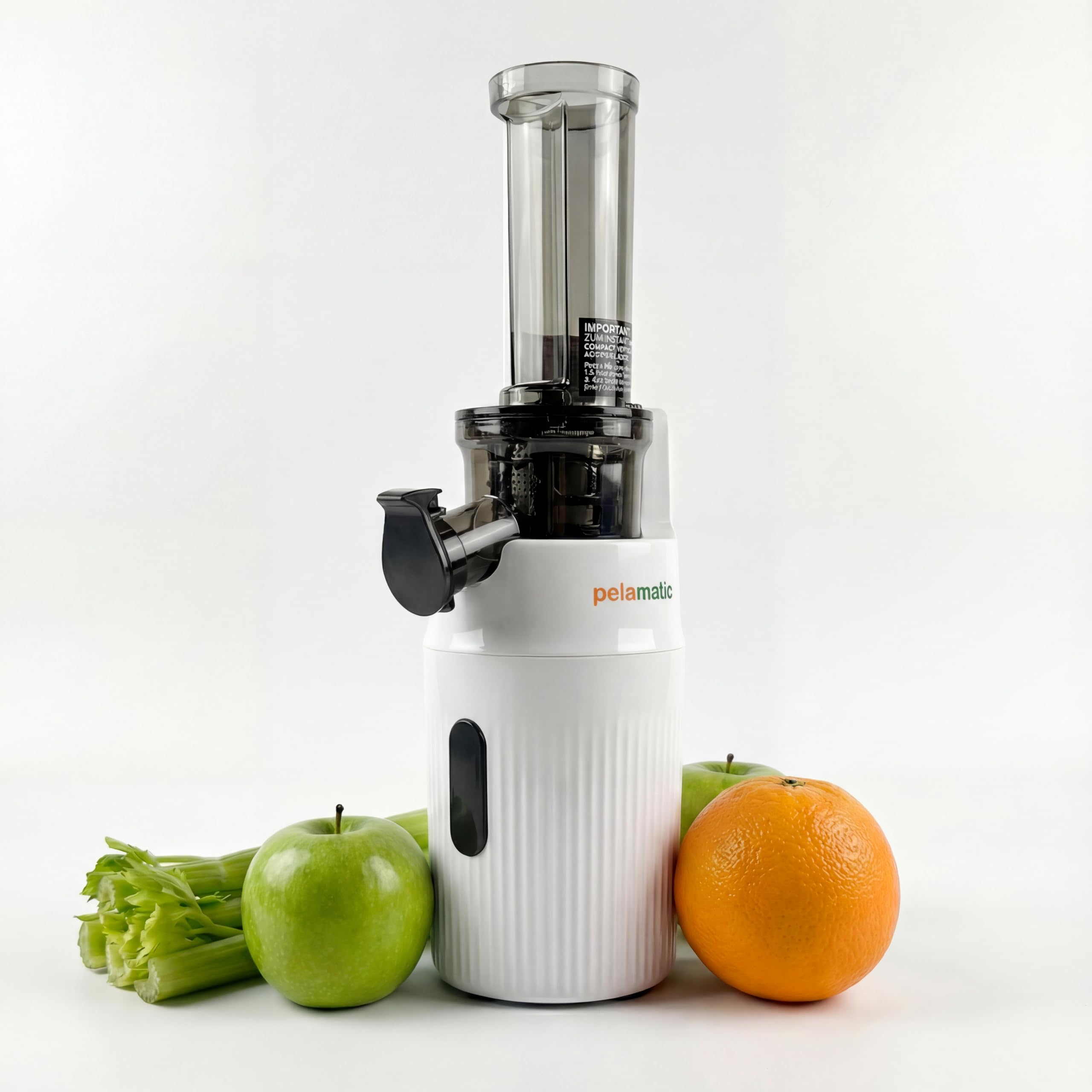 Pelamatic Exprimidor Electrico Blanco 100W Compacto - Licuadora para Verduras y Frutas, Extractor de Zumos y Verduras de Alta Eficiencia para Uso Doméstico