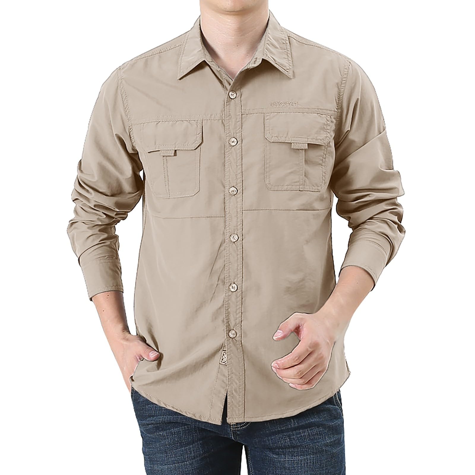 Hemd Herren Langarm Tactical Revers mit Knöpfen Funktionshemd Leicht Outdoor Hemden Cargo-Hemd Button Down Herren Freizeithemd für Wandern Trekking Urlaub