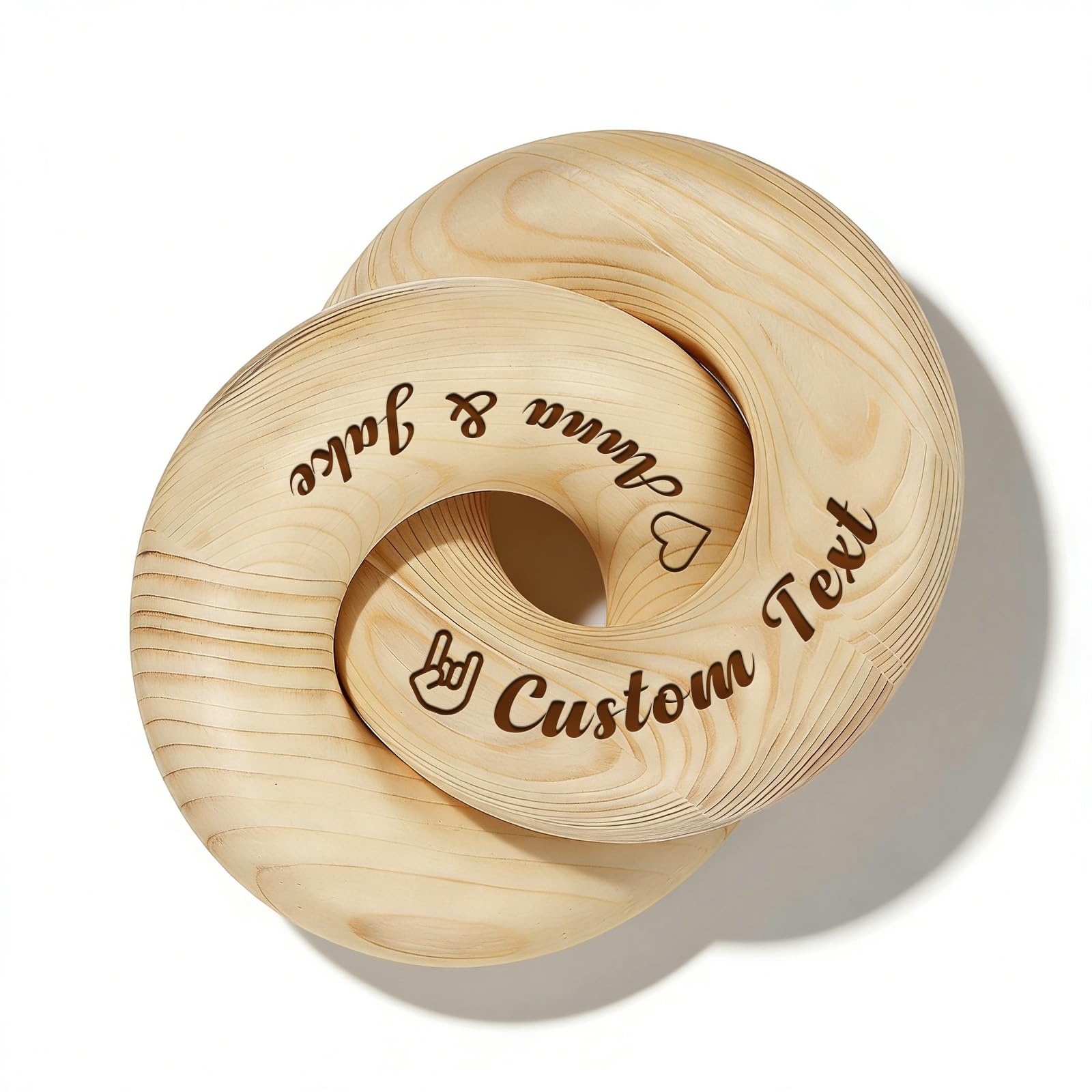 WBW Personalized Interlocking Wooden Knot, Customizable Chain Link Sculpture, Custom Wood Circle Knots Decor Engraved Names Date Icon, Handmade Table Decors Gift for Wedding, Mother’s Day (RING 2)
