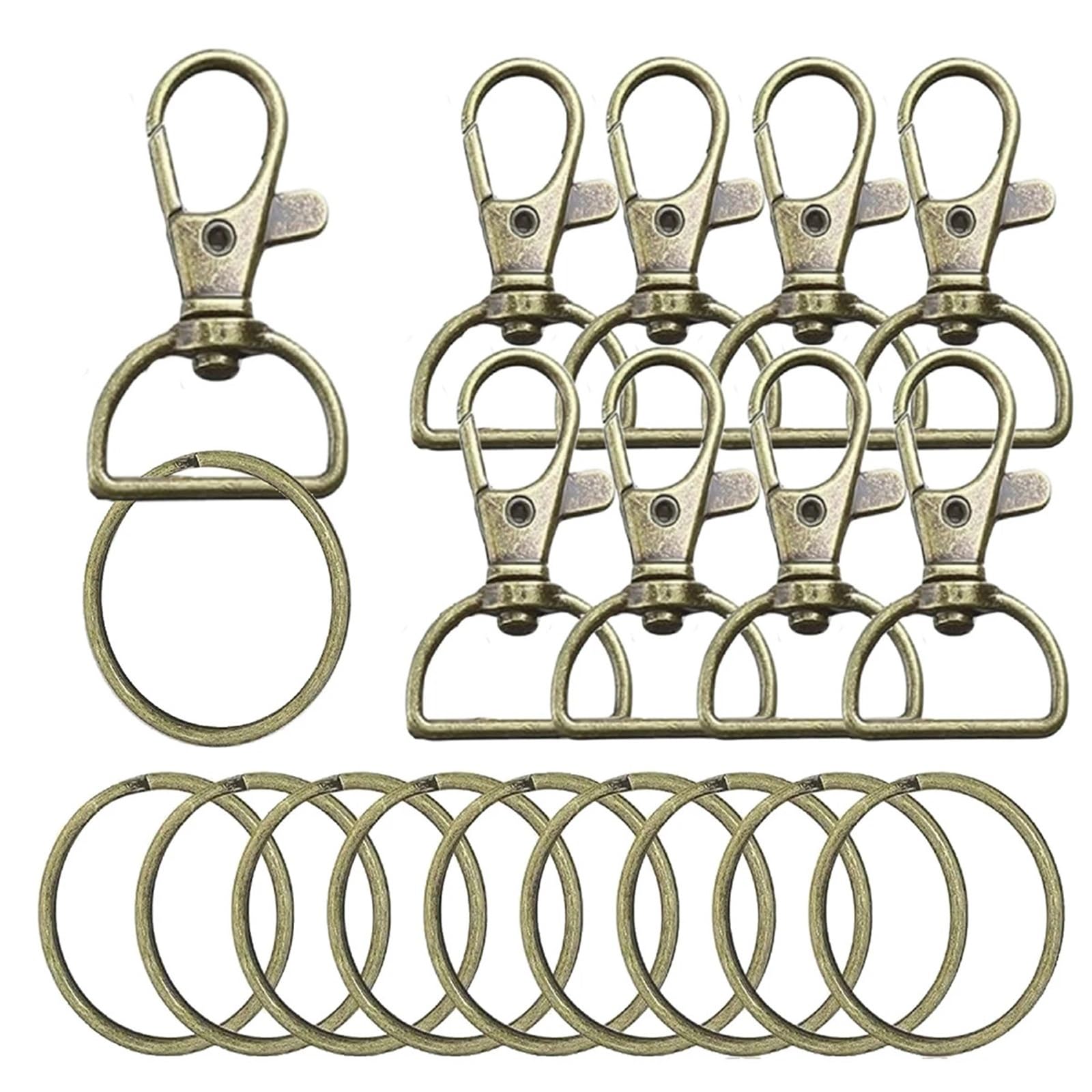 Clip para llavero, 200 unidades, gancho de clip para llavero con llavero, manualidades, clip de anillo en D, accesorios de cordón, adecuado para hacer llaveros (plata)