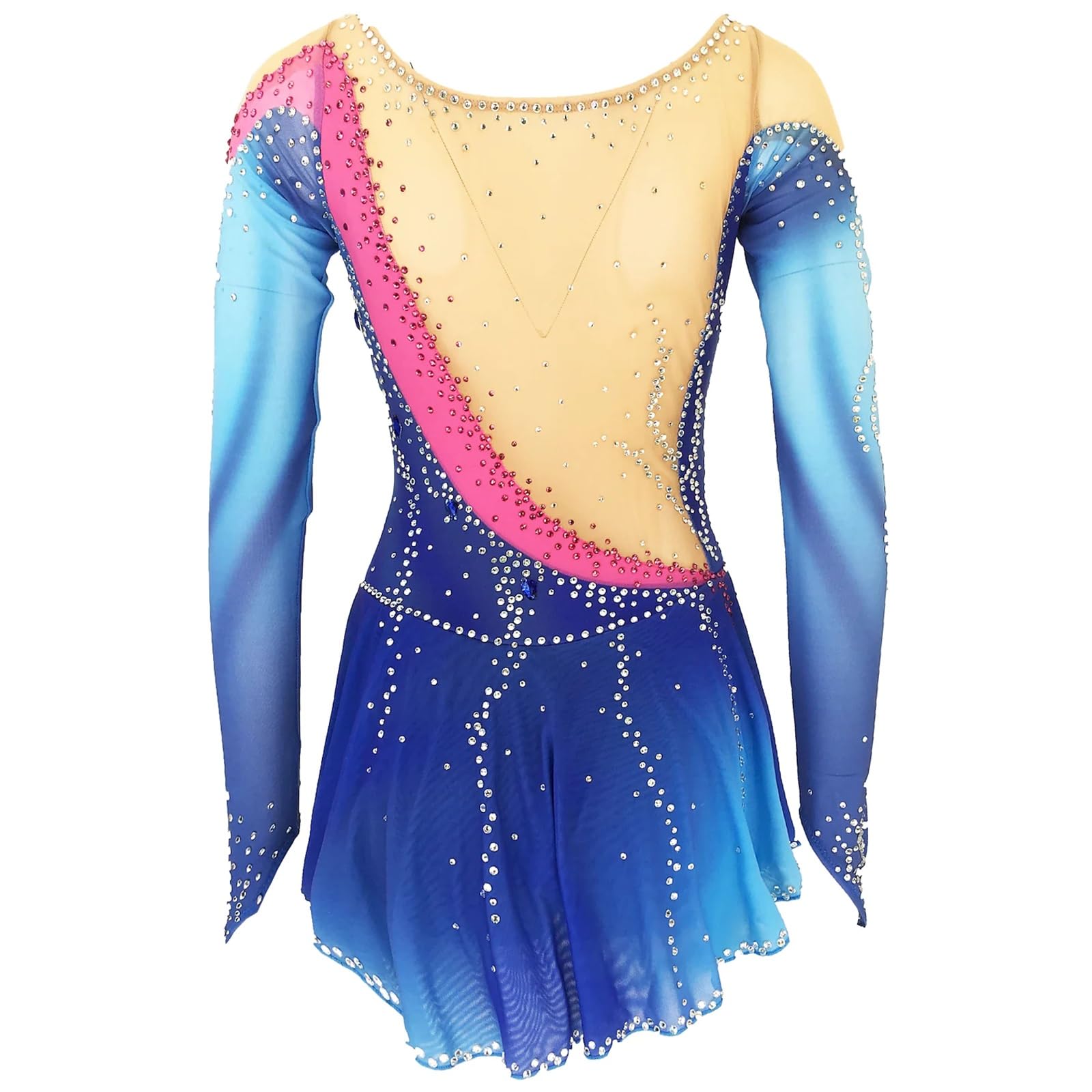 Dziewczyna Damska Rhinestone Sukienka Do Łyżwiarstwa Figurowego, Ręcznie Robiona, Oddychająca Odzież Treningowa Z Długim Rękawem, Kostiumy Sceniczne