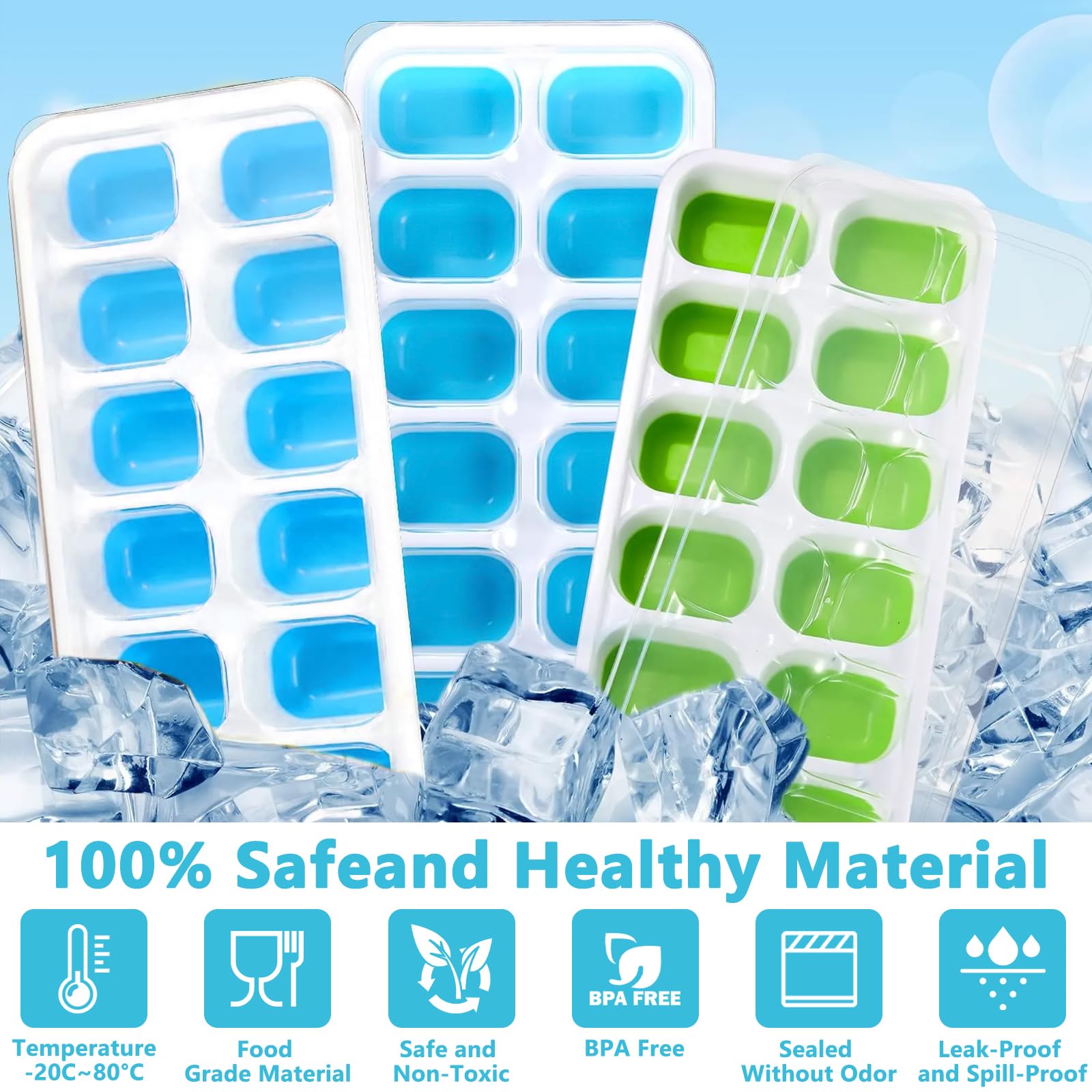 Silicone Ice Cube Tray - Stackable & Leak-Proof -5 Silicone Ice Cube Tray - Stackable & Leak-Proof -5
