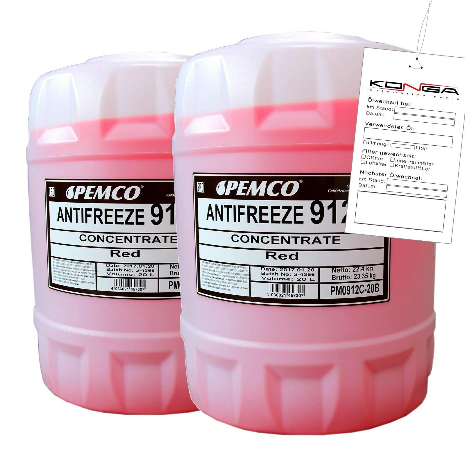 40 Liter (2x20) PEMCO ANTIFREEZE 912+ Kühlerfrostschutz Konzentrat rot