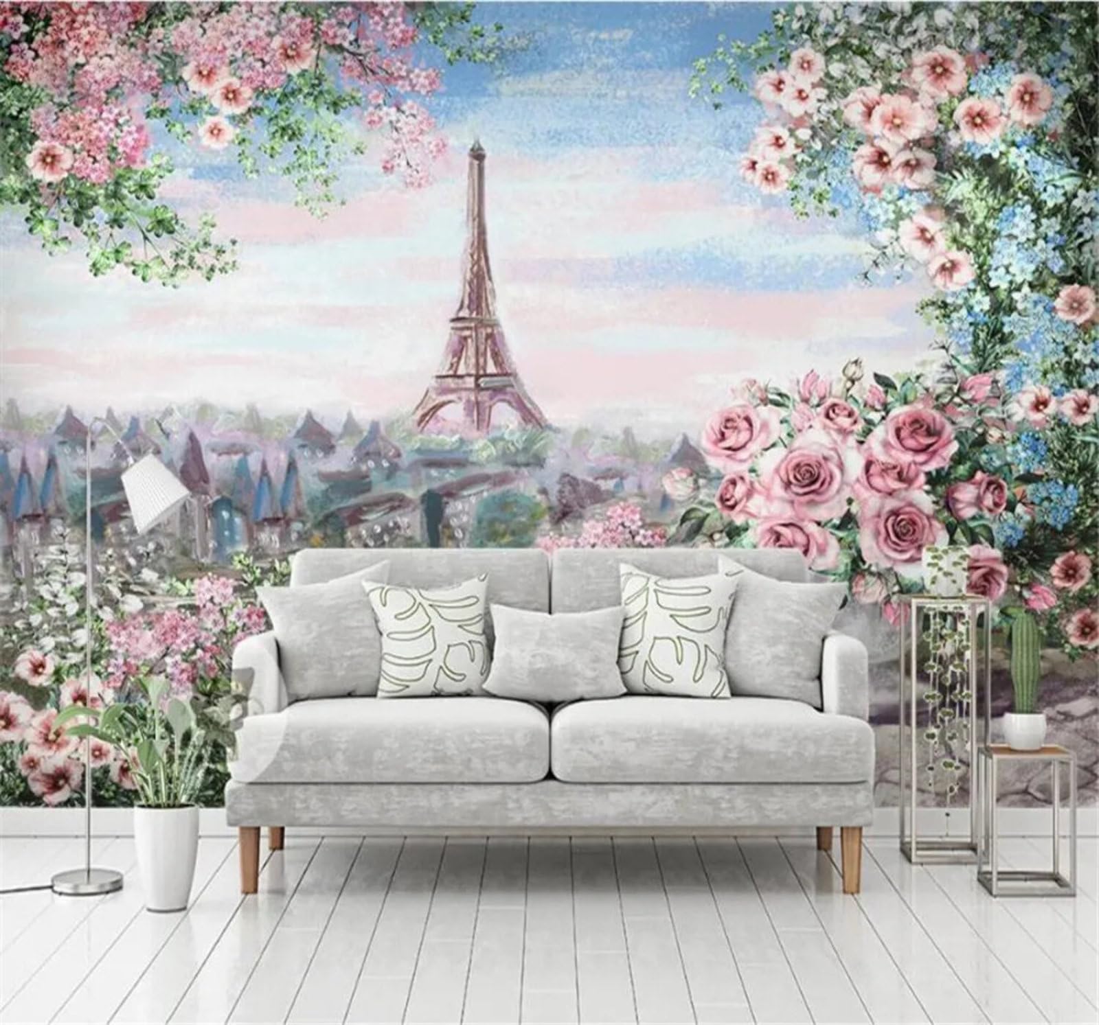 Tzxztt Hand Drawn Beautiful Garden Architecture Landscape Modern 3D Wallpaper Premium Textured Silk Neutral Tones Material Ideal for Living Room Bedroom-300cm×210cm
