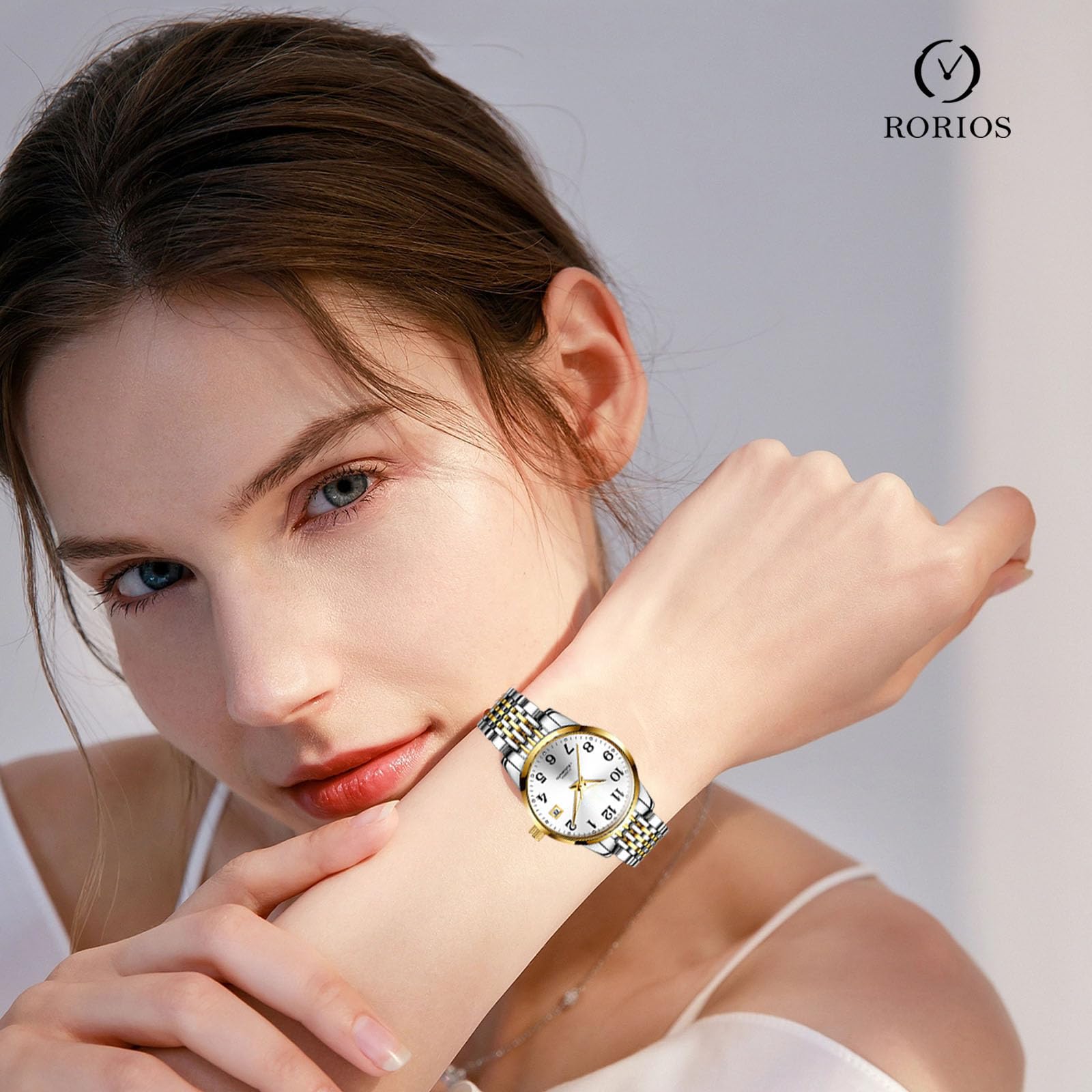 RORIOS Frauen Mechanische Uhr Damen Elegant Armbanduhren Minimalistisch Automatik Uhr Mode Automatik Edelstahl Uhr Leuchtend Analog Damenuhren Weiß A