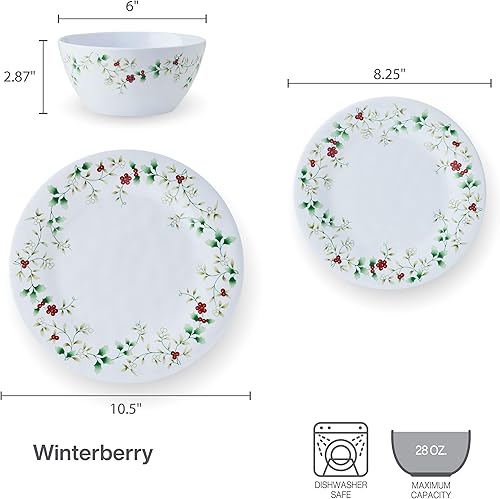 Miniatura 4 de Pfaltzgraff Winterberry - Juego de vajilla de melamina de 24 piezas para exteriores, servicio para 8 personas