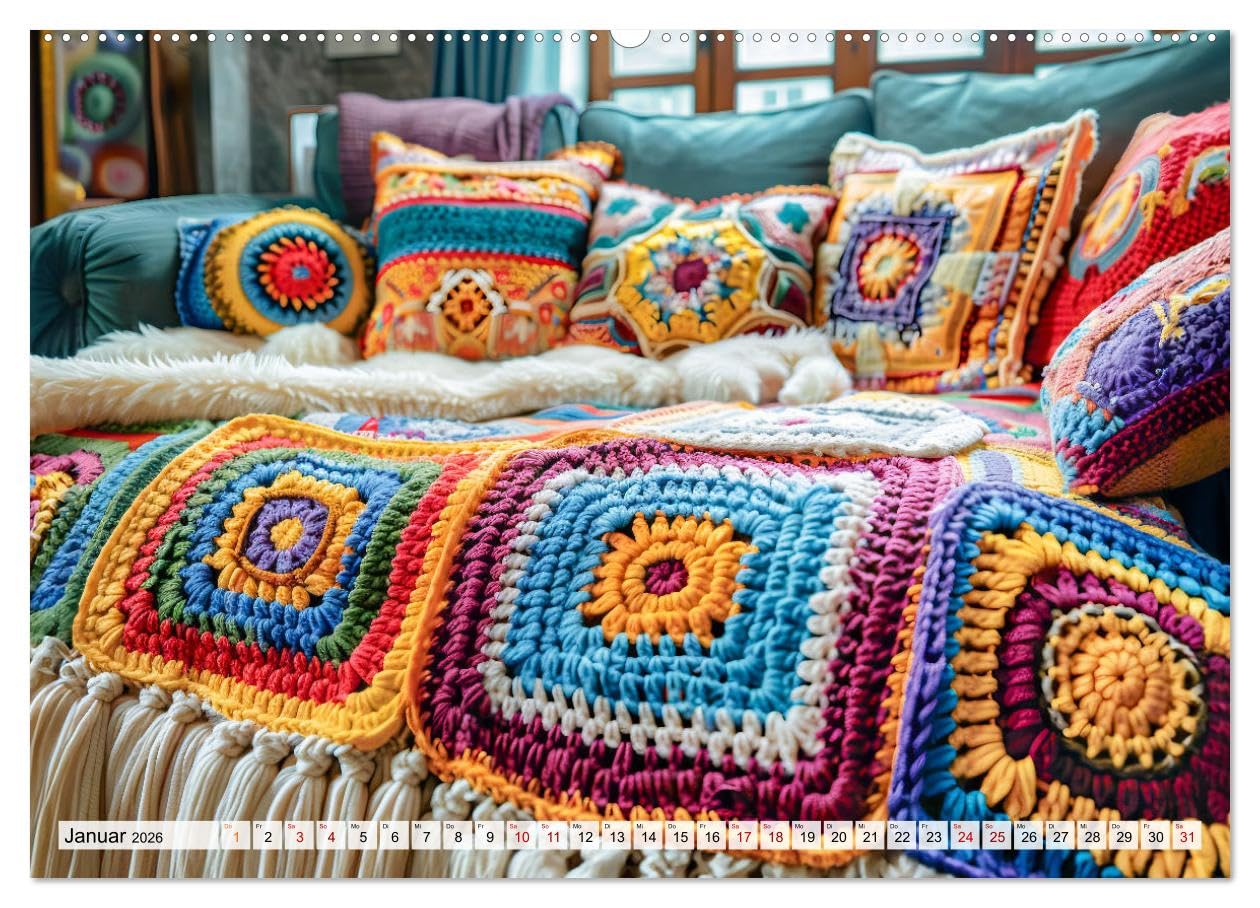 Granny Square Kunst - Ein Jahr voller kreativer Häkelideen (hochwertiger Premium Wandkalender 2026 DIN A2 quer), Kunstdruck in Hochglanz: Häkelkunst ... Ein Jahr voller Kreativität (CALVENDO Hobbys)