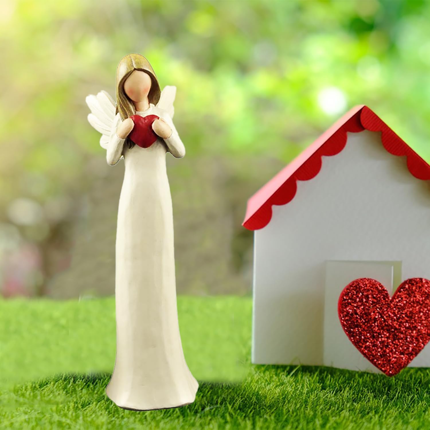 Resin Angel Figurine Cream Angel Statues Holding Heart Hand Painted for Home Decoration Best Gifts for Your Mother Sister 7.48" H - Image 7