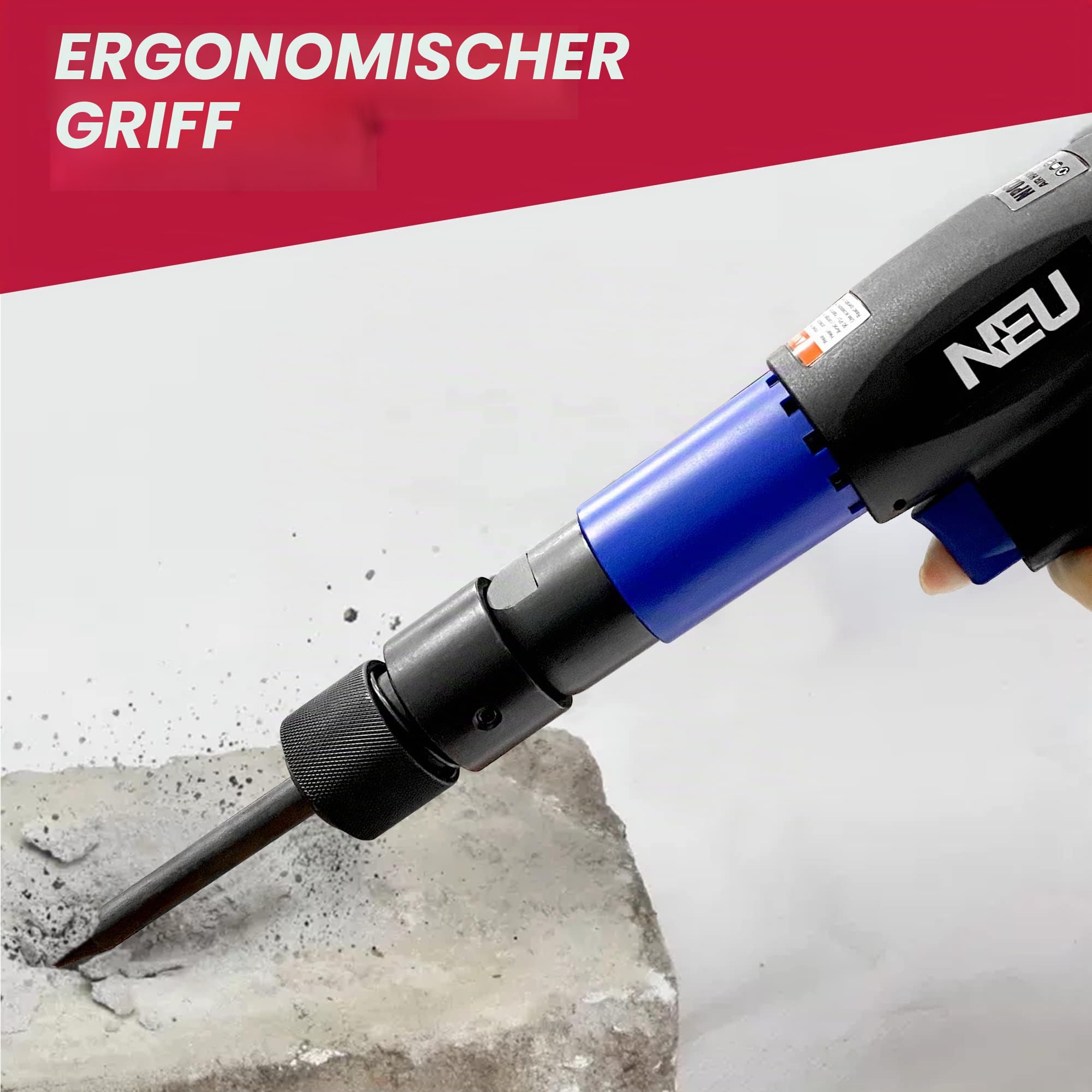 Lufthammer, NEU PNEUPACTURE 250 mm langes Luftmeißel-Set, mit 4 Meißeln, mit Schnellwechselhalter, 2200 bpm, Frontabgas, Luftmeißel zum Schaufeln und Schneiden