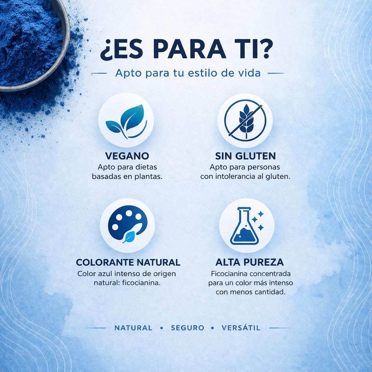 Espirulina Azul en Polvo 200g Ecológica Nadiprem (Ficocianina) | Blue Spirulina Orgánica | Colorante Alimentario Natural | Fácil Disolución para Batidos y Repostería