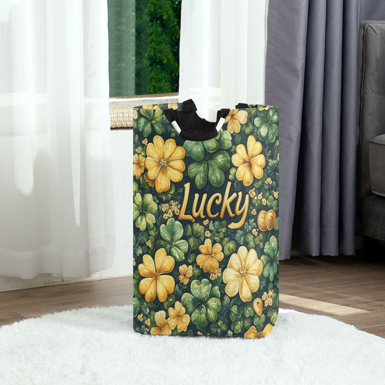 Jihqo Laundry Hamper Basket St Patrick's Clover Pattern Collapsible Nursery Storage Bin Waterproof Clothing Baskets for Home Bedroom Bathroom Washing Room