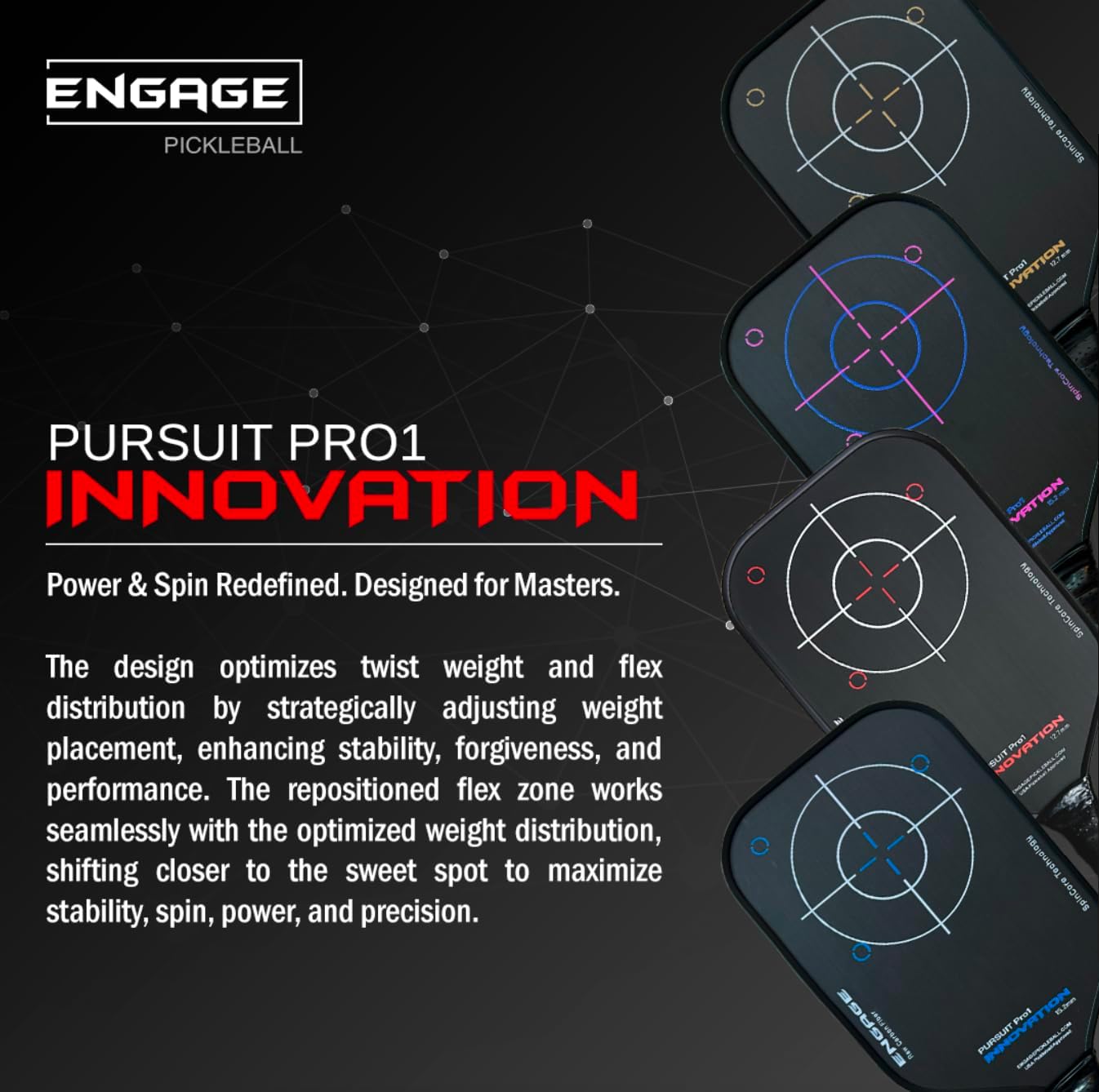 Engage Pursuit Pro1 Pickleball Paddle | Raw Carbon Fiber | Extreme Power, Spin & Dwell Time | Designed for Aggressive Power Players