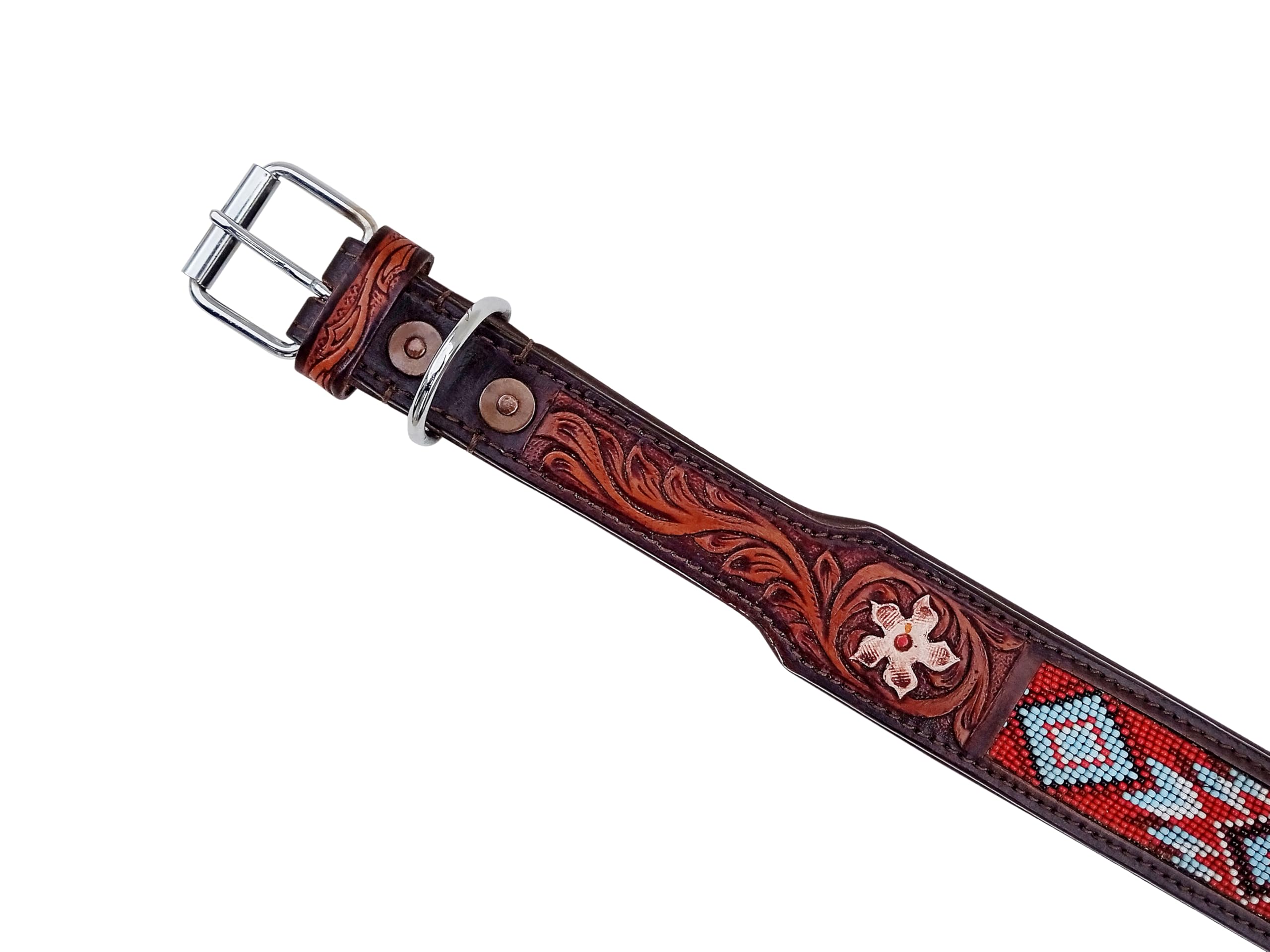 Affilare 10AB040 Hundehalsband aus Leder, mit Perlen, Western-Stil, strapazierfähig, gepolstert, für Komfort, Größe L (53,3 - 63,5 cm, mittleres Loch bei 58,4 cm)