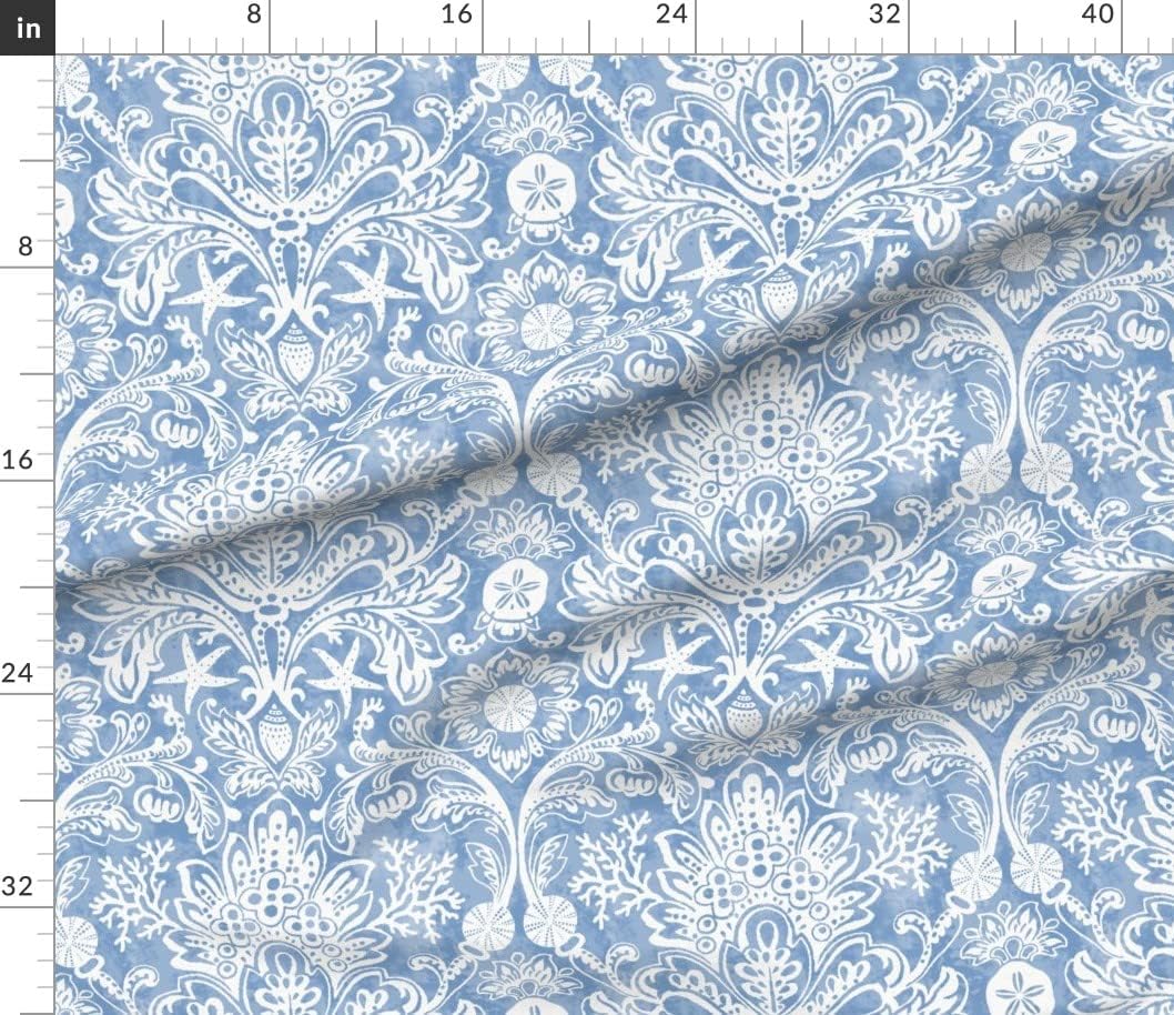 Spoonflower Fabric - Coastal Nautical Ocean Blue Weathered Look Light Sand Dollars Printed on Petal Signature Cotton Fabric Fat Quarter - Sewing Quilting Apparel Crafts Decor