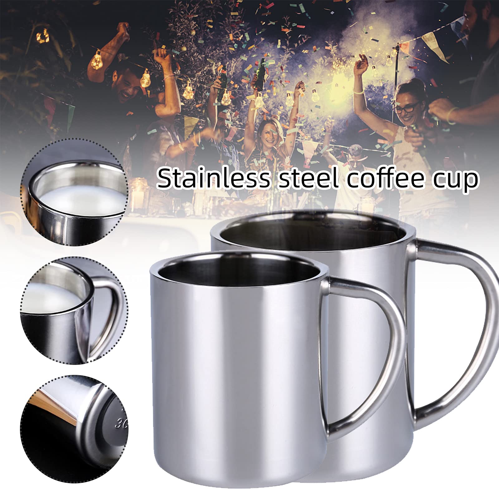 Lot De 2 Tasses à Café En Acier Inoxydable 400 Ml - Anse Ergonomique, Incassable | Isotherme Pour Camping, Bureau, Voyage
