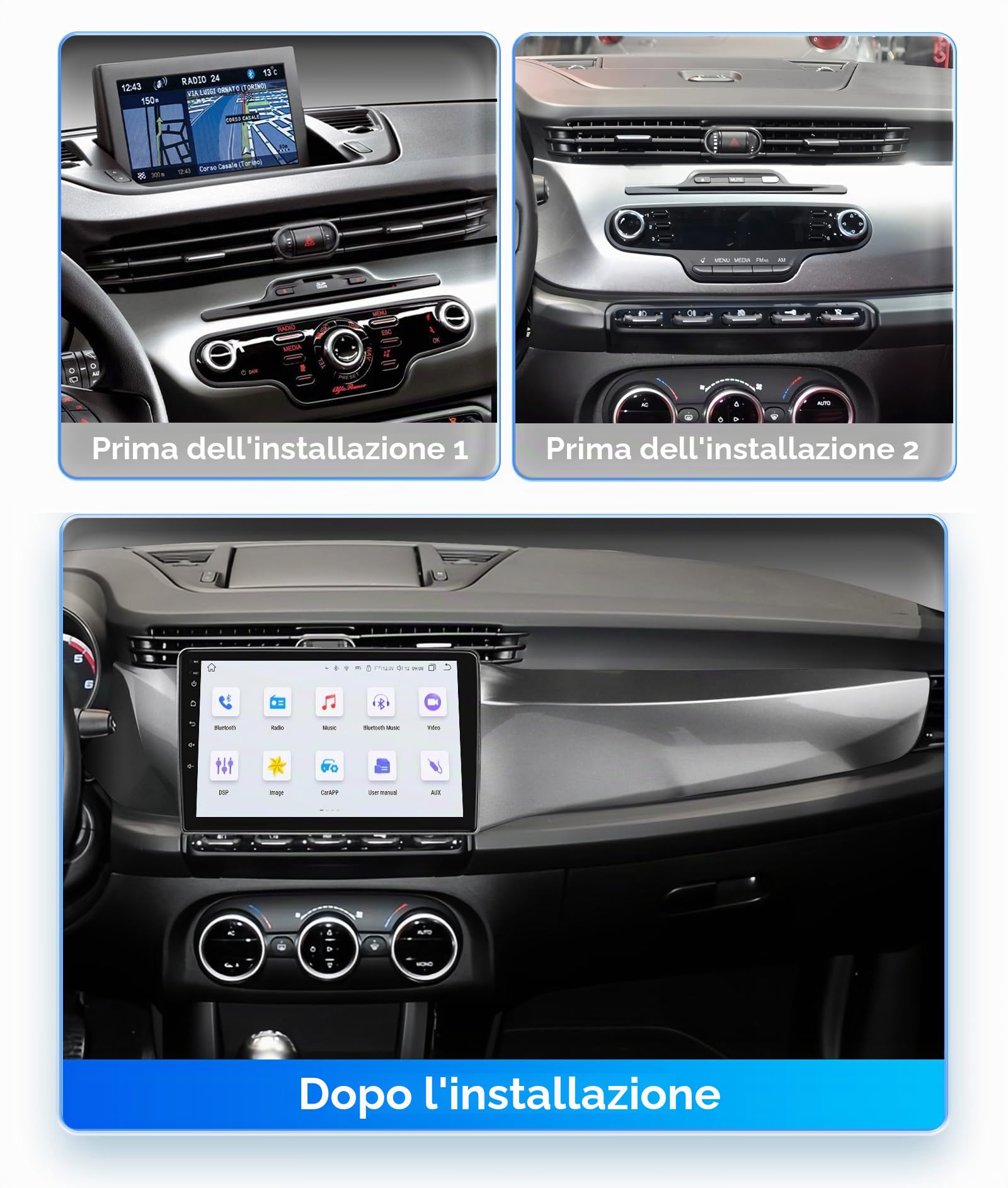 Android 13 autoradio 9 pollici touch screen 8 core per Alfa Romeo Giulietta 2010-2014 WiFi Wireless Android Auto & Wireless Carplay Bluetooth WiFi 4G GPS RDS AM/FM (per 2010-2014)