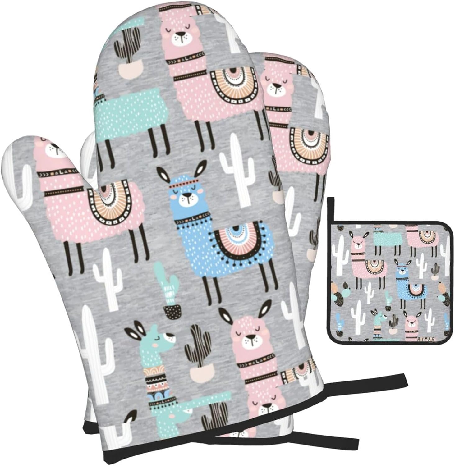 Llama Cactus Print Heat Resistant Microwave Gloves, Used for Baking, Cooking, and Fashion Kitchen Essentials