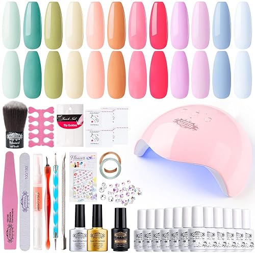 Kit de esmalte de uñas de gel con luz UV, 12 colores de esmalte de gel para primavera y verano, con capa superior de gel base, kit de uñas de gel