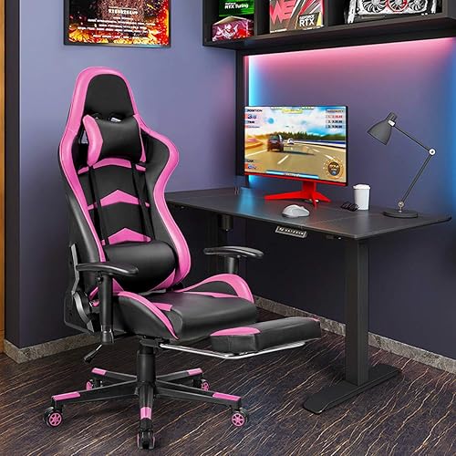 Miniatura 3 de GOFLAME Silla de juegos de estilo de carreras, silla ergonómica giratoria para computadora con reposacabezas y soporte lumbar, silla de masaje de