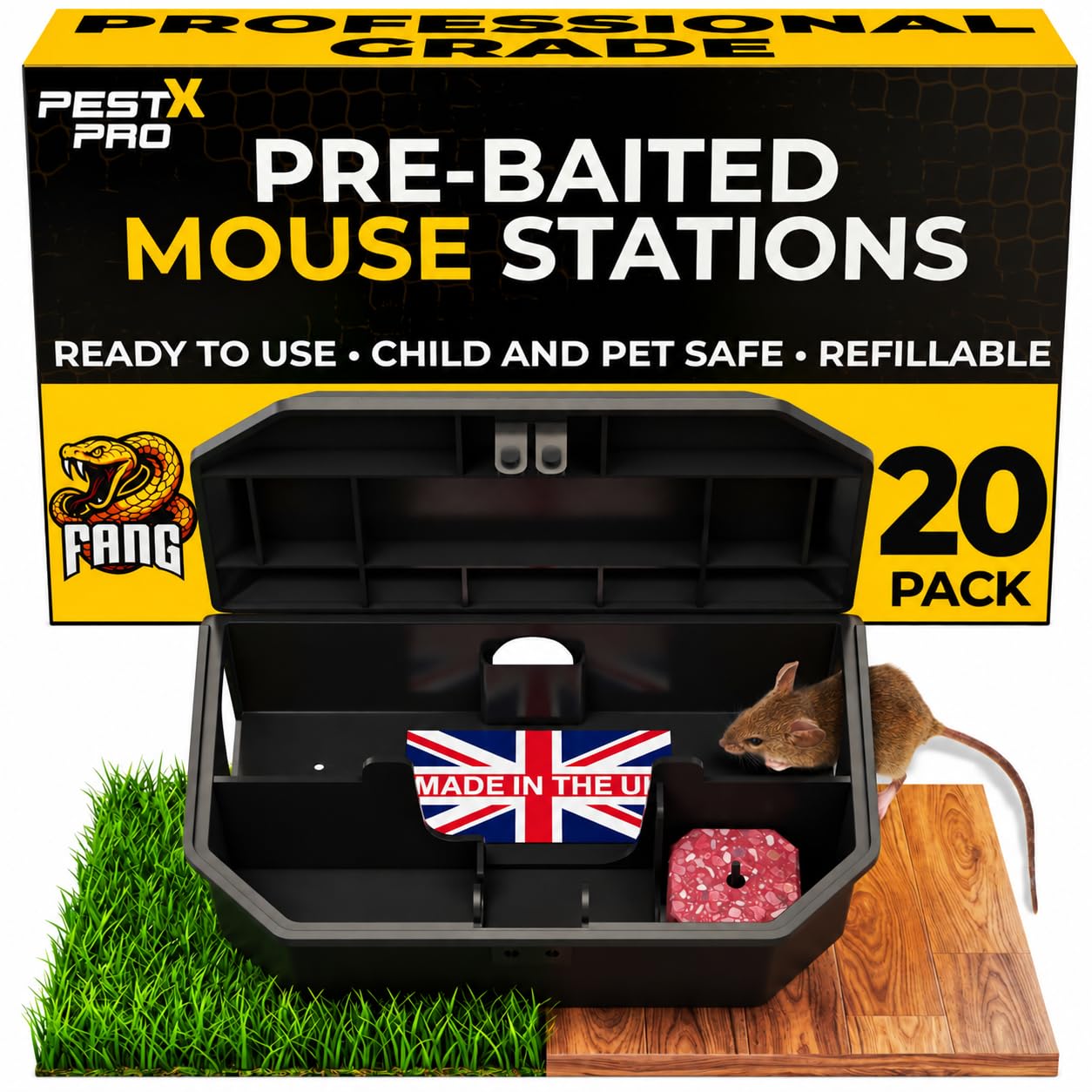 Pest-X Pro Fang Pre-Baited Mouse Bait Stations, 20 Pack – Brodifacoum