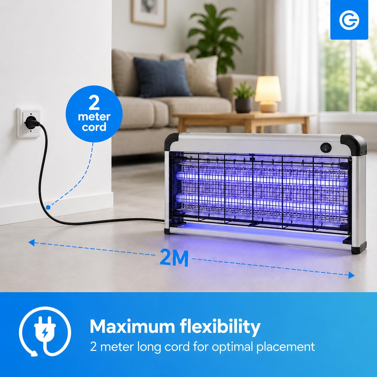 Silvergear Mosquito Lámpara Gran | Mata Insectos Eléctrico con Lámpara UV | Trampa para Mosquitos, Atrapa Moscas y Repelente de Insectos | Protege un área de 100 m² | Ligero y Portátil | 30W