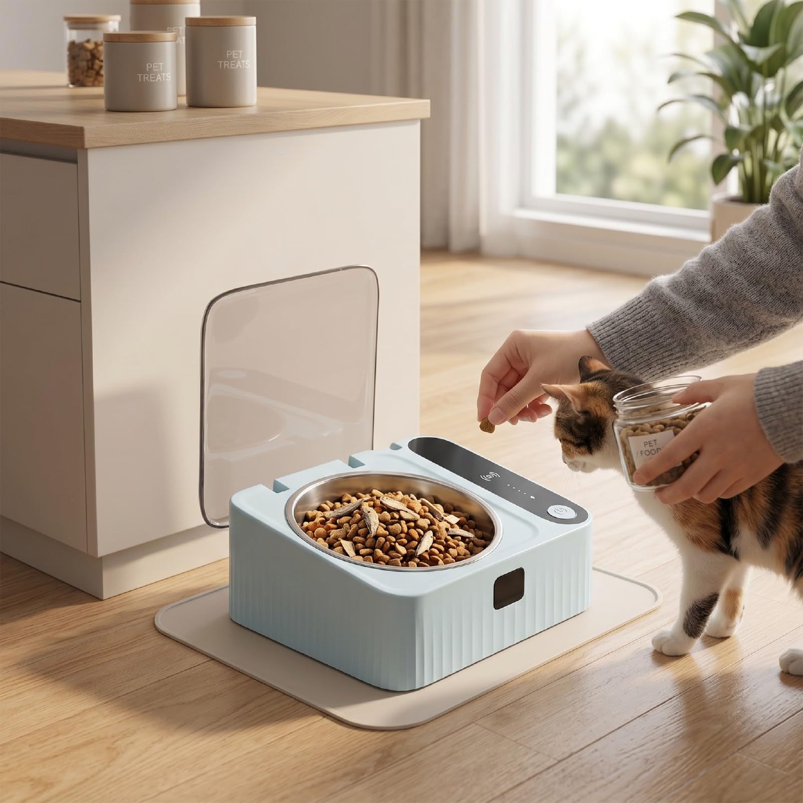 AMONIDA Gamelle Automatique Animal Acier Inoxydable Capteur Ouverture