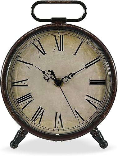 Reloj de escritorio vintage, 8 pulgadas, silencioso, sin tictac, funciona con pilas, reloj de mesa de metal para dormitorio, sala de estar, oficina,