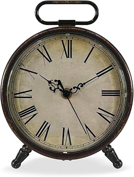 Vintage Desk Clock, Brown, 8 Inches, Battery Operated