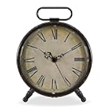 Vintage Desk Clock, 8 Inches Silent Non-Ticking Battery Operated Metal Table Top Clock for Bedroom, Living Room, Office, Shelf Decor (Brown)