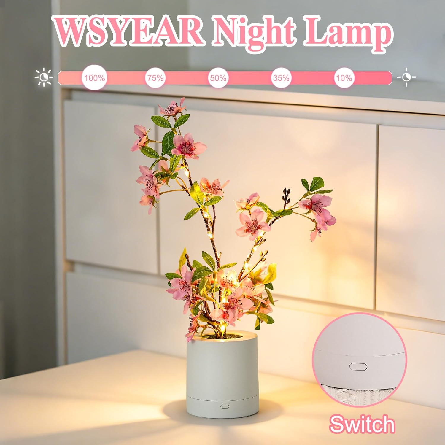 WSYEAR Pink Cherry Blossom in Pot, Artificial Cherry Fake Flower Lamp Indoor Outdoor Home Garden Office Decor for Wedding,Birthday,Party,Christmas
