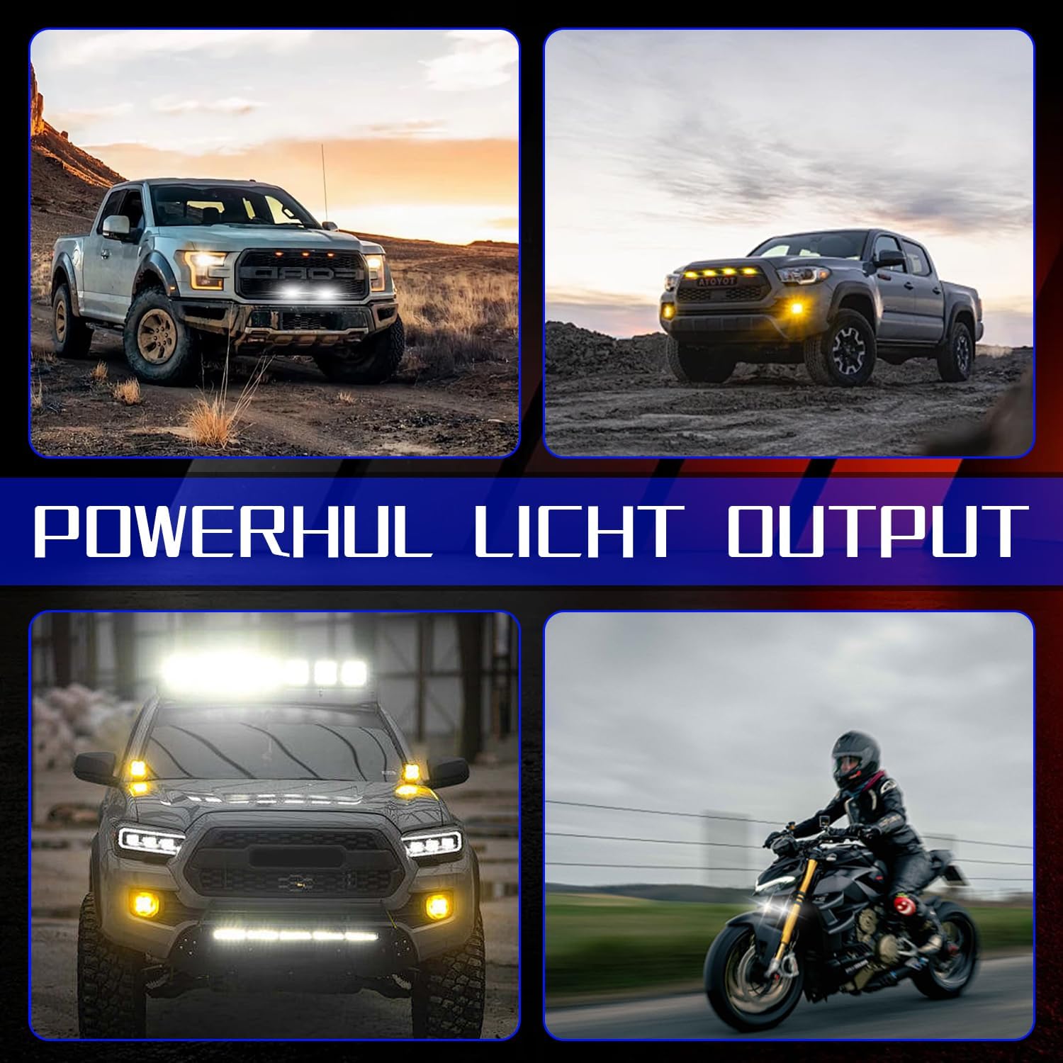 Front Grille Pods LED Lights For Truck Motorcycle, White/Amber 32W Super Bright Driving Spot Lights Hi/Lo Beam Fog Light Auxiliary Lamp For Offroad SUV ATV Motorbike UTV Boat Tractor, 2 Pack