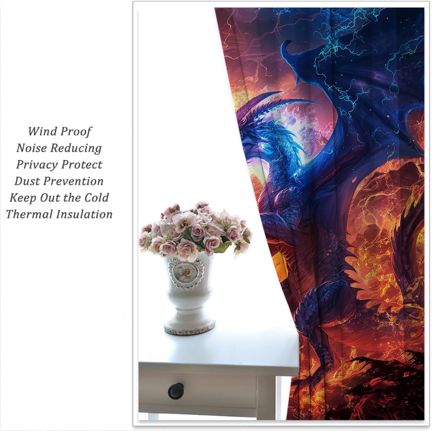 Fantasy Magic Dragon Boy Girls Blackout Curtains,Medieval Scary Magical Animal, 2 Panel Rod Pocket Thermal Insulated Drapes for Bedroom, Living, Kids Room Deco 84x72 inch