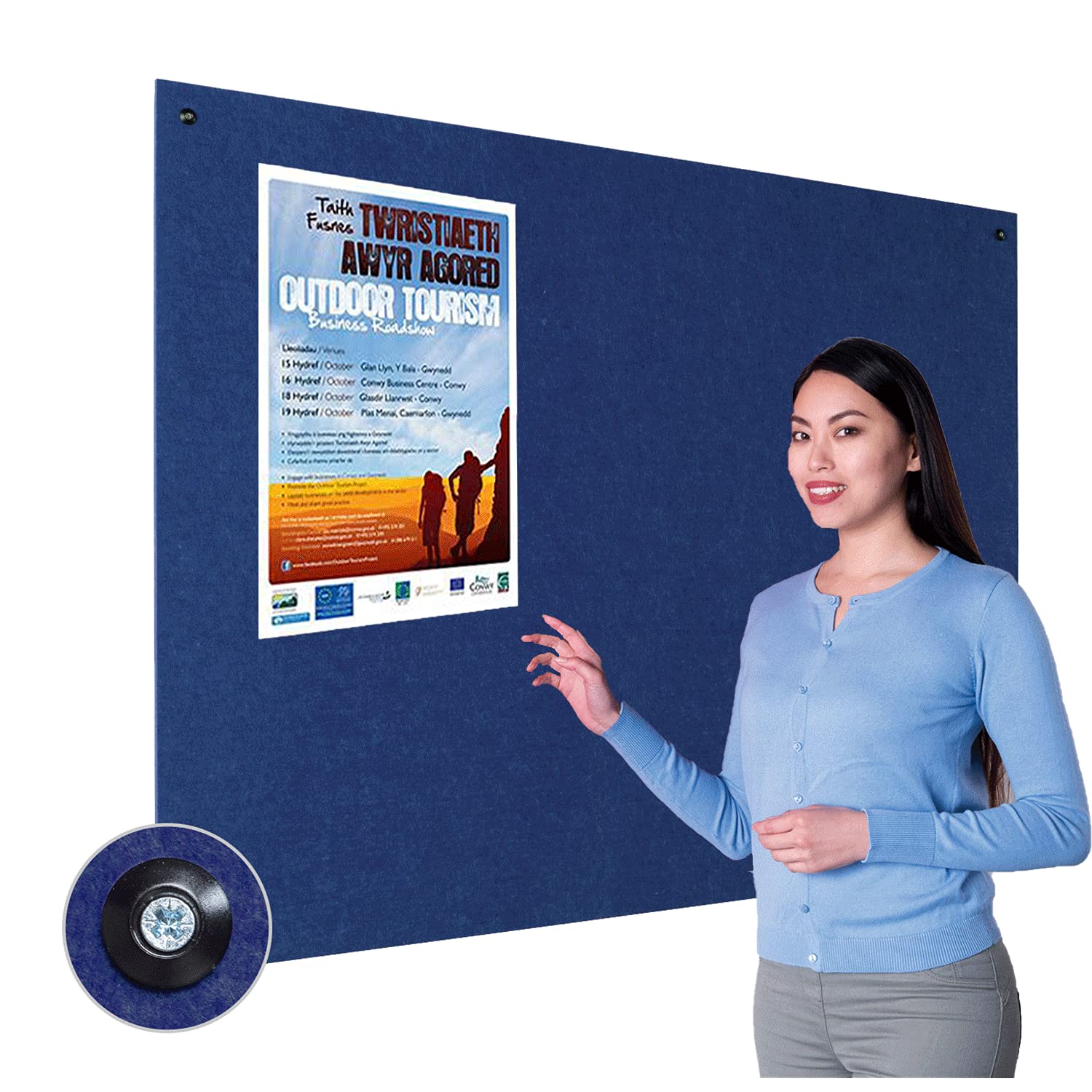 Wonderwall Fully Fire-Retardant Noticeboard - Large Boards with Fixings, 8 Colours to Choose from (Blue, 240 X 120CM) for Healthcare, Schools, Housing Associations, Public Spaces
