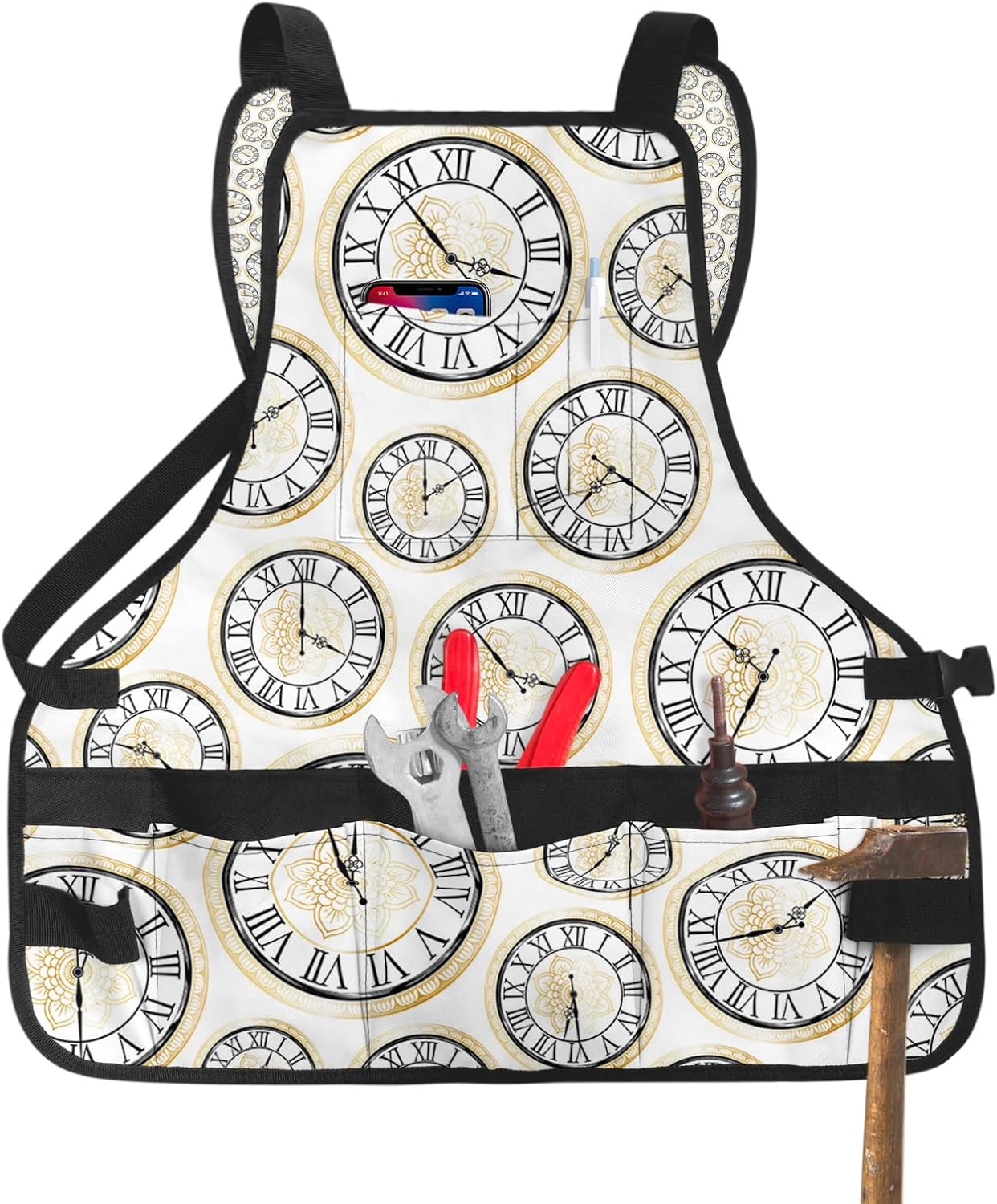Work Apron for Men Adjustable Woodworking Apron 16 Pockets Oxford Apron Blue Marble Gold Glitter Splatter Tool Apron
