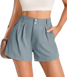 Womens Summer Elastic High Waisted Shorts Pleated Wide Leg Trendy Casual A Line Comfy Short Pants