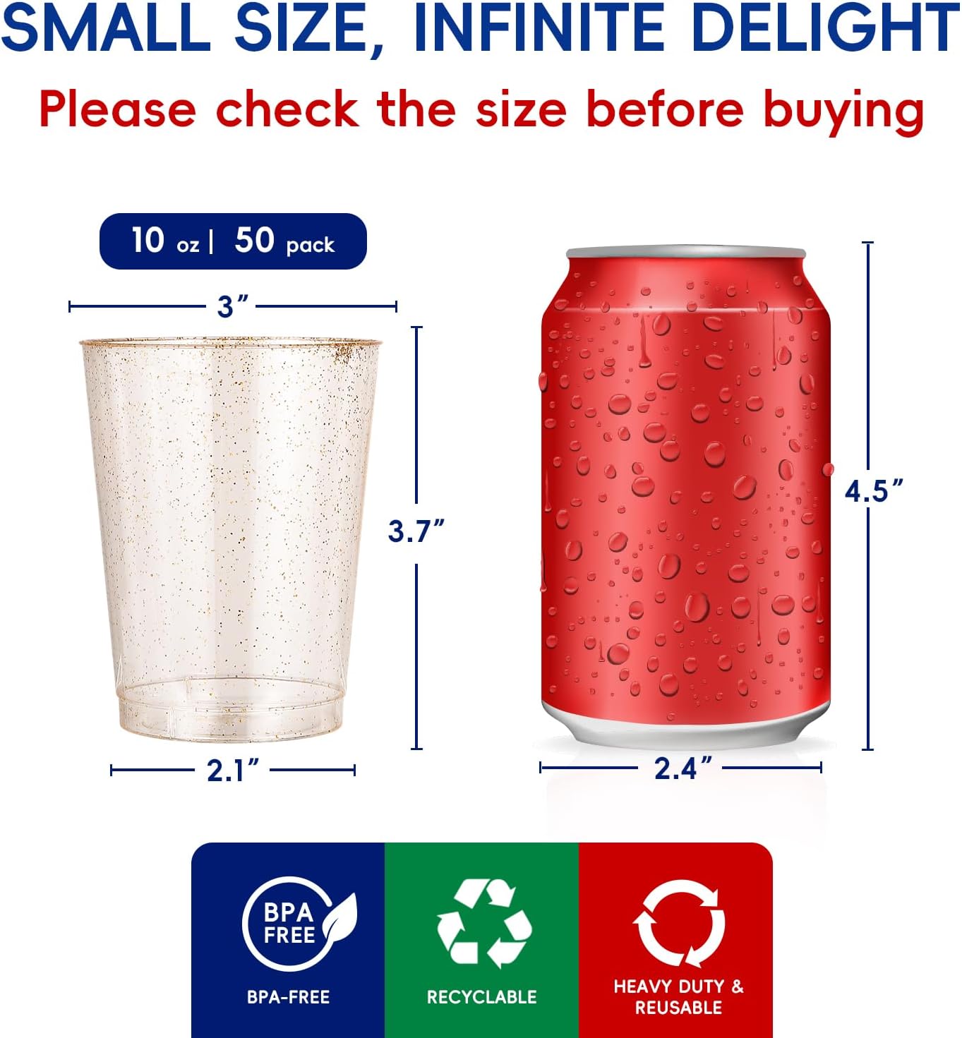 JOLLY CHEF 50 Pack 10 oz Gold Plastic Cups, Disposable Gold Glitter Plastic Cups Perfect for Wedding, Thanksgiving, Halloween,Christmas Parties - Image 2