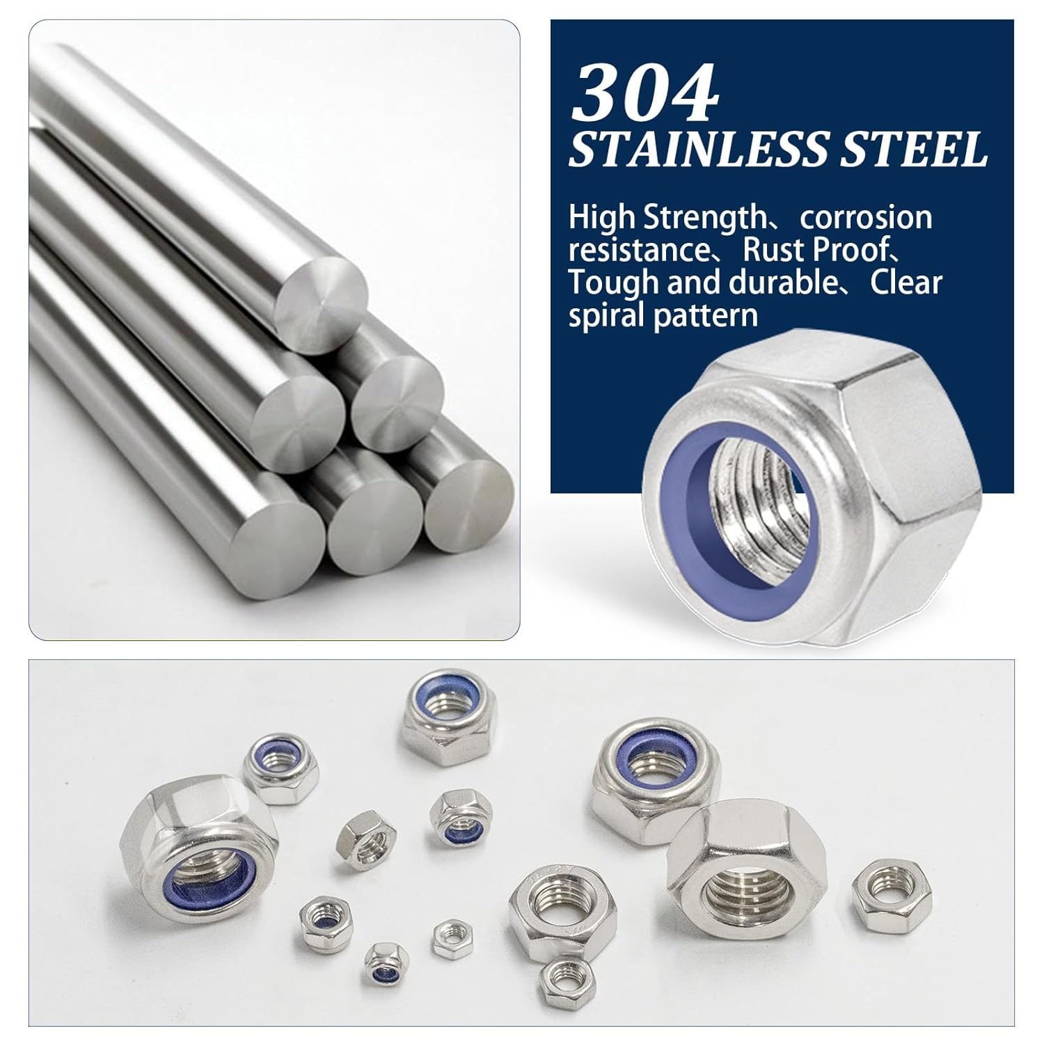Metric Hex Nuts&Locknuts Assortment Kit(360Pcs)，M3 M4 M5 M6 M8 M10 M12 Stainless Steel Assorted Hex Nuts Sets,Bright Finish