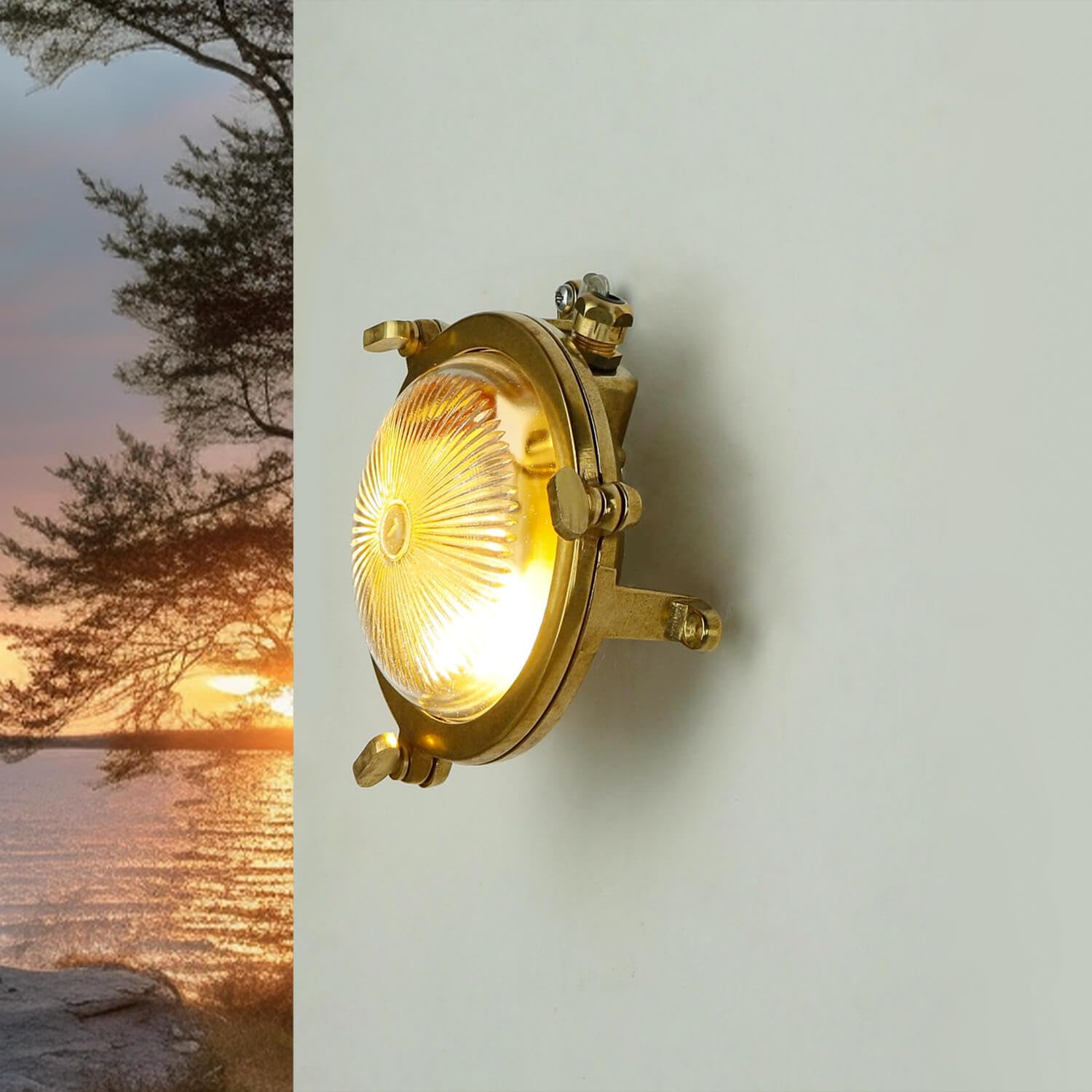 Applique murale pour l'extérieur ronde en laiton de haute qualité hublot maritime IP44 premium D : 14 cm lampe de bateau lampe de bateau applique murale cour jardin éclairage extérieur