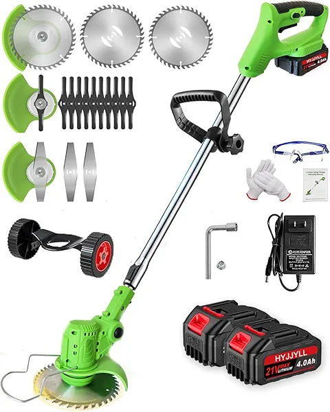 Weed Wacker, 21V Electric Cordless Weed Eater 3Types Blades and 2×4.0Ah Battery Powered, Adjustable Cutting Angle & Height,3 in 1Stringless Grass Trimmer/Lawn Edger/Brush Cutter, for Lawn Yard Garden