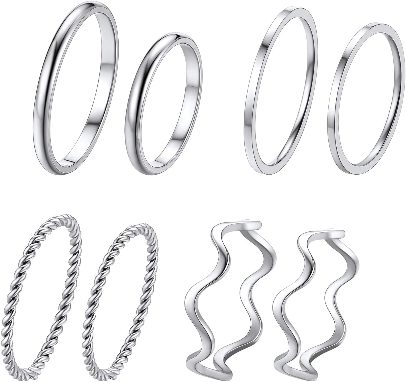 PROSTEEL Stainless Steel Rings Set, Women's Plain Band Knuckle Stacking Midi Rings Comfort Fit, Silver/Gold/Rose Gold/Black Tone, Multi Size #4-#12