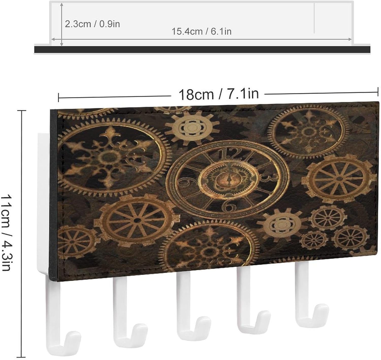Key Holder Wall Mount Key Hanger with 5 Hooks, Decorative Key Rack | Steampunk Steampunk Gears Clock Hanging Key Hooks with Mail Organizer for Wall Living Room Kitchen Bathroom Hallway