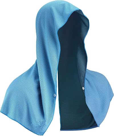 Cooling Hoodie Towels, UV Sun Protection Cooling Towel for Hot Weather Travel, Sport Head Towel for Neck and Face Quick Drying Absorbent Travel Towel (1 Pack-Blue)